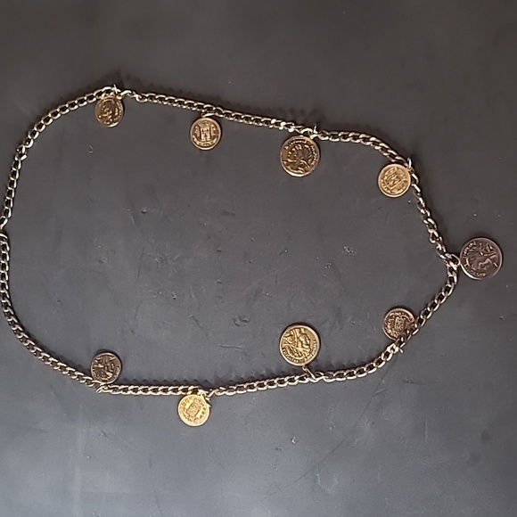 Republique Francaise Gold Copper Toned Coin Medalluon Chain Necklace Or Belt - Picture 2 of 4